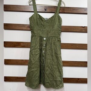 Reformation Linen Olive Green Mini Dress with Button Detail